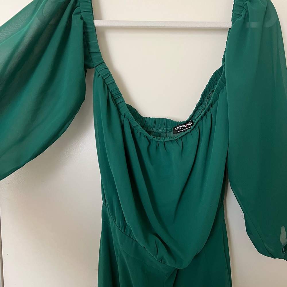 green off the shoulder jumpsuit 💚